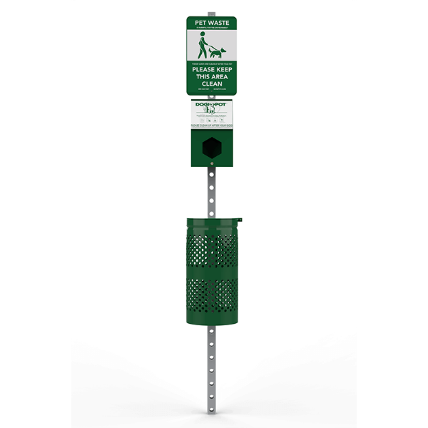 1003HP-L - Dogipot Header Pak Steel Trash Pet Station with Stainless steel Lid - Commercial Dog Park Equipment - Green