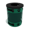 PDP004 - 32 Gallon Dog Park Paws & Bones Thermoplastic Coated Steel Expanded Trash Receptacle with Flat Top Lid - Green