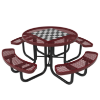 Elite Series 46" Round Checkerboard Game Picnic Table in Maroon with Thermoplastic Coated Steel Top and Four Attached Seats